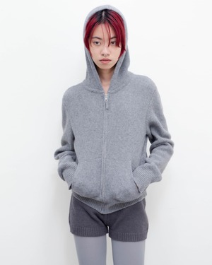2000s Euro vintage - zip-up angora knit hoodie