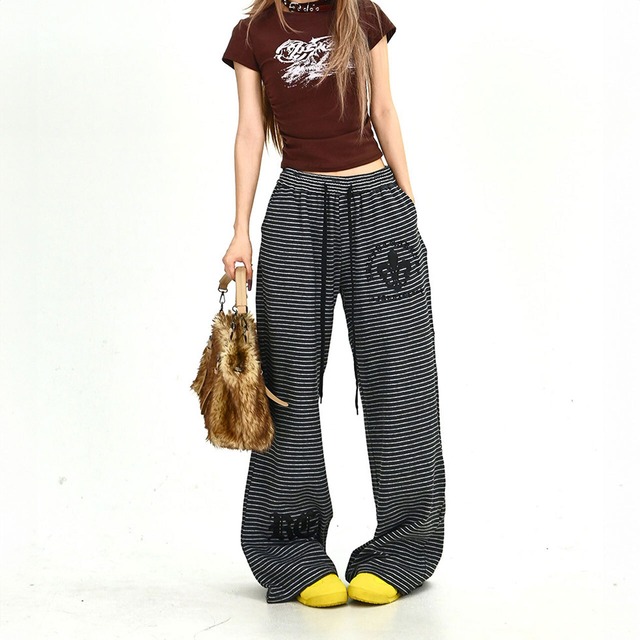 バックグラフィックボーダーワイドレッグパンツ 1col   R01903