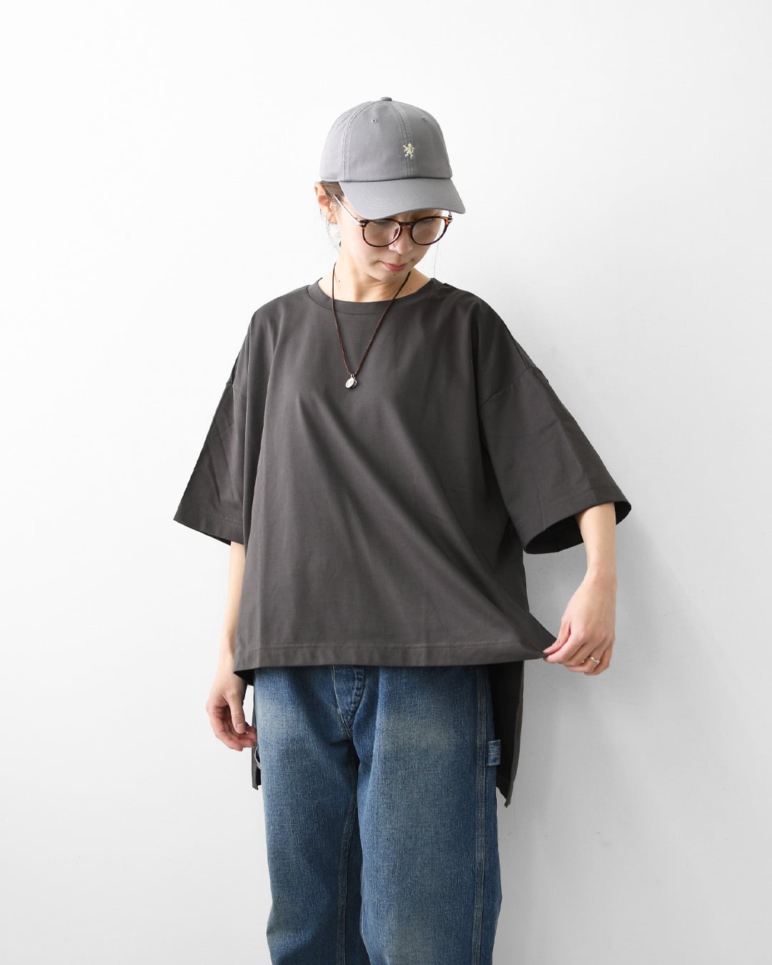 mizuiro ind [ミズイロ インド] side slit wide tunic T shirt [2