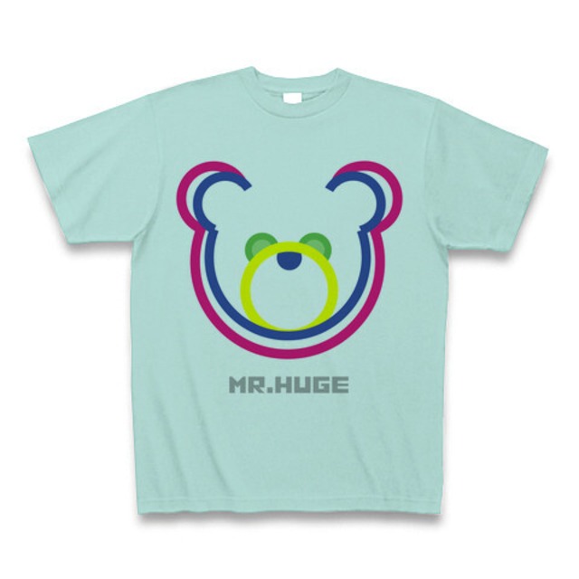 MR.HUGE DOUBLE LINE BEAR（ダブル　ライン　ベア）PRINTED Tシャツ　アクア×ピンク