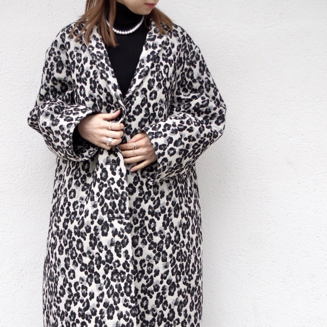 SINME レオパードコート ホワイト×ブラック