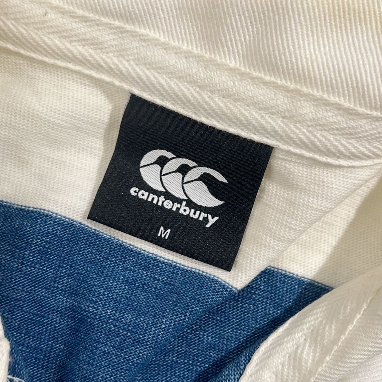 canterbury カンタベリー ボーダー 長袖 ラガーシャツ M/ホワイト×ブルー系 メンズ ラグビー