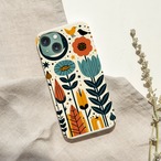 受注生産 iPhoneケース 赤い花と植物の民芸柄｜花モチーフ FMSY061C