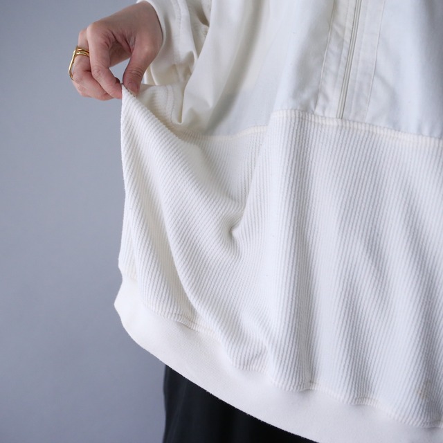 XXXX over silhouette different material switching design half-zip h/s pullover