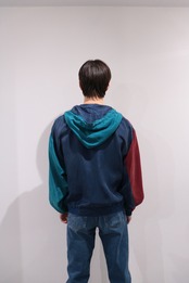 ATHLETIC switching design silk hooded blouson