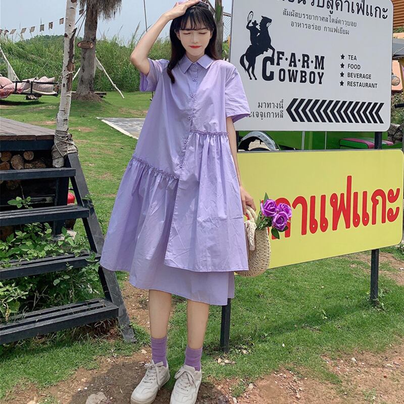 スタイルドレス サマーカラールーズスカート 夏物 パープル 萌量不足85681165698