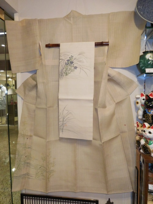 赤城生紬麻着物(未使用) linen Kimono