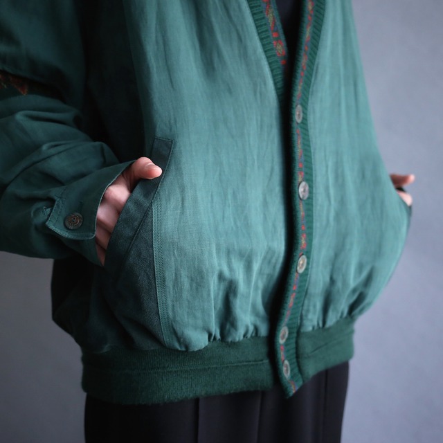 switching knit and fake suede design blouson type 5b loose silhouette cardigan