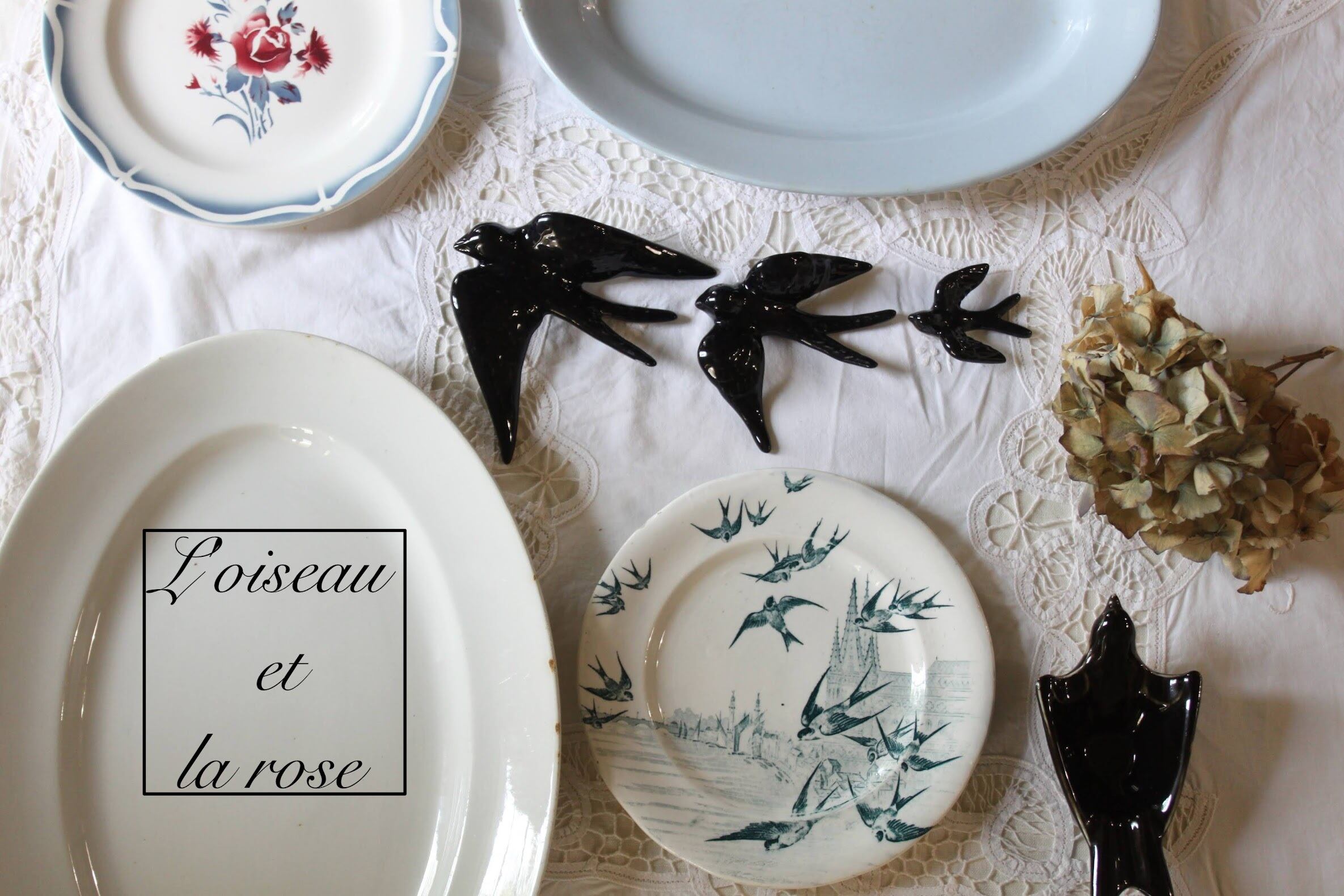 ツバメのプレート Terre de feu de Grigny (グリニー) アンティーク