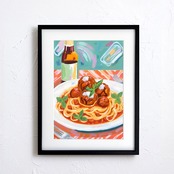 Spaghetti de la Hood|ミートボールスパゲッティを抽象表現したポップアートポスター|モダンインテリアに映えるユニークデザイン|日本製A2ポスター