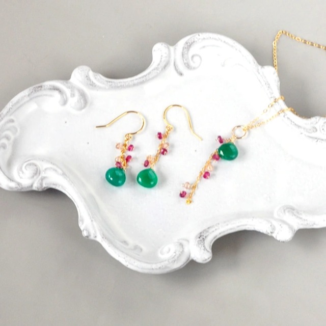 クリスマスコレクション　グリーンオニキス＆ピンクトルマリン セット14kgf