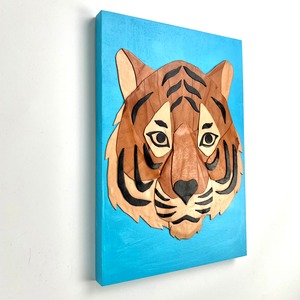 Leather collage art (TIGER) Tiger A4 size wooden panel original picture