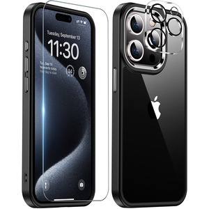 【数量限り】XIWXI iPhone15Pro 用 ケース ブラック 耐衝撃 カメラレンズ保護付き アイフォン15Pro 米軍MIL規格 ストラップホール付き 耐久性 黄変防止 アイホン15プロ ワイヤレス充電対応 SGS認証 スマホケース カバー 6.1インチ