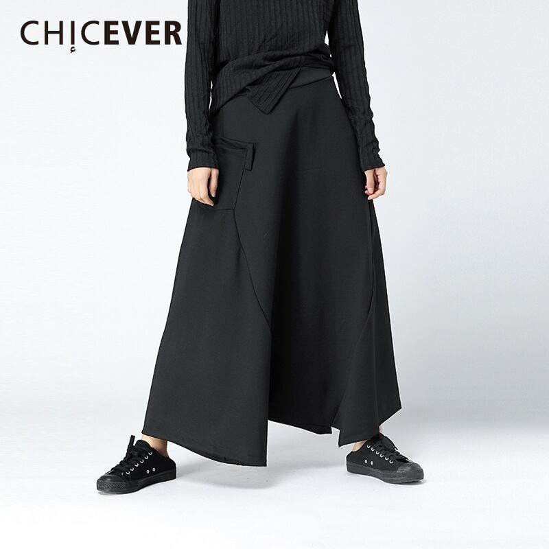 CHICEVERウィンターブラックウエストパンツレディースパンツルーズビッグサイズエラスティックフレアパンツ2020 伸縮 冬物 6base53833591992