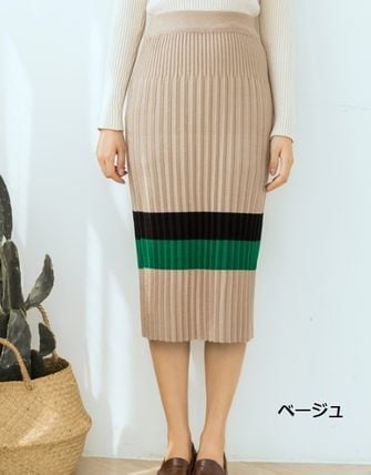 レトロな配色ラインニットプリーツスカート 20代・30代 | Shop