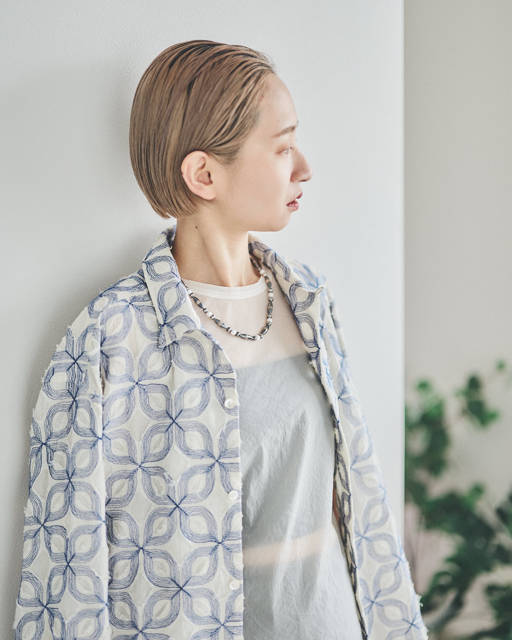 C-048 Breastplate Navajo Pearl Necklace(White onyx) (47cm) | WAKAN