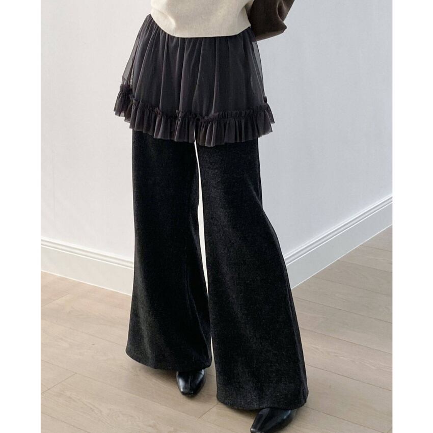 tulle-layered flare pants　J00410