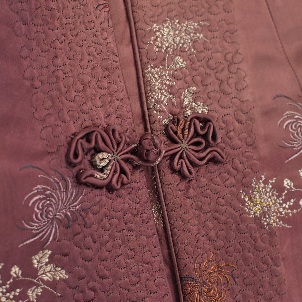 60s 上海製 Peony BRAND 牡丹牌 シルクブロケード ボアライナー 菊刺繍