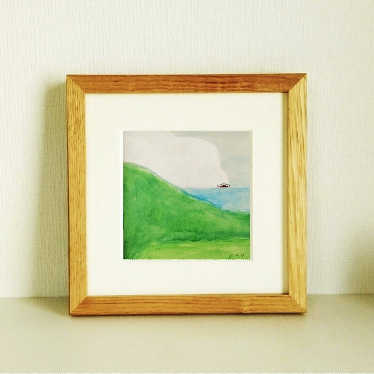 原画「霧けぶる森」※木製額縁入り（18㎝角）イラスト・水彩