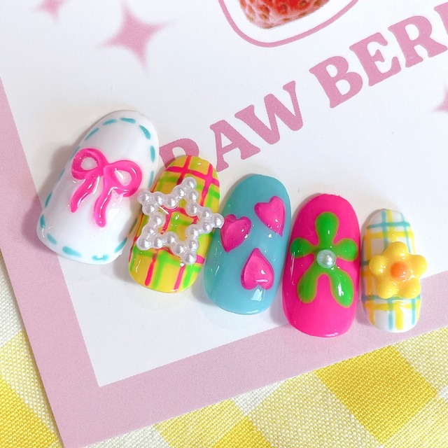 【送料無料】ネイルチップNo.107♡ネイル/韓国/ネイルアート/パーツ/カラフル/POP