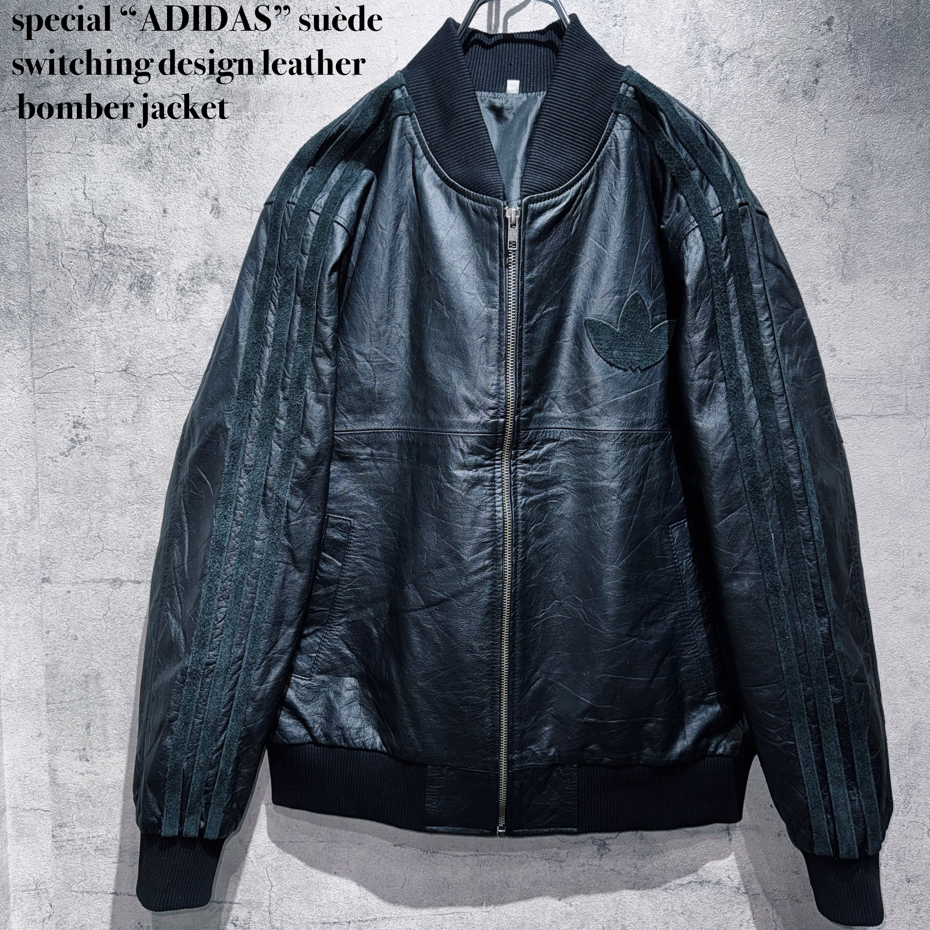 special “ADIDAS” suède switching design leather bomber jacket