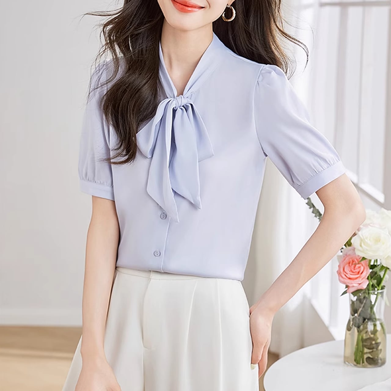 シンプルボウタイシャツブラウス Me1083
