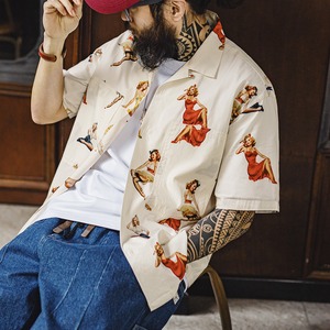 Vintage Pin-Up Print Short Sleeve Shirt / ヴィンテージ ピンナップ プリント ショート スリーブ シャツ