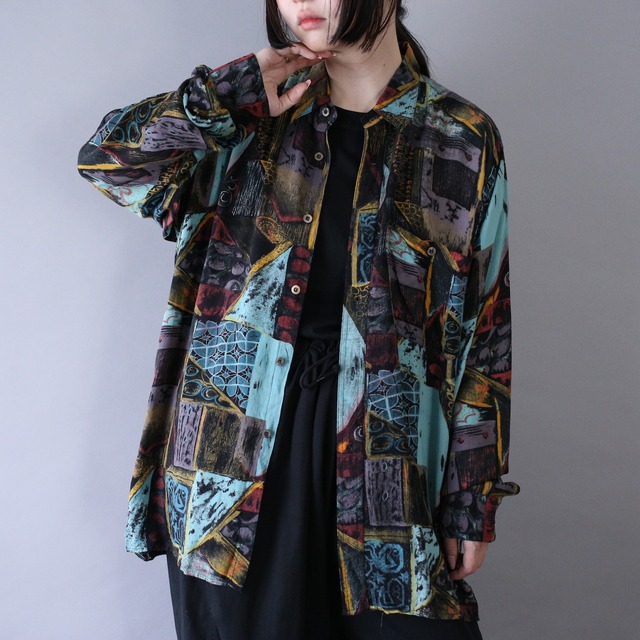 dark and psychedelic art full pattern over silhouette shirt