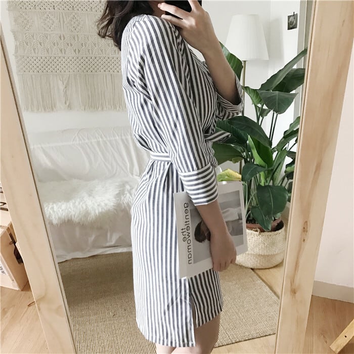 ストライプ 七分袖 ミニワンピース