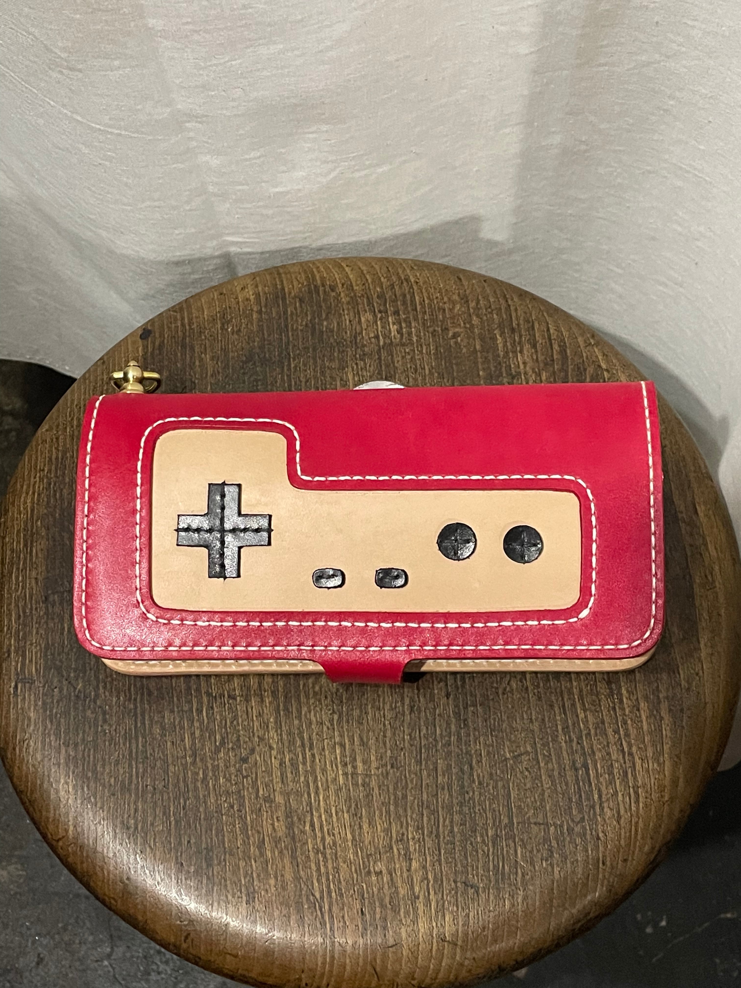 ファミコン風レザーロングウォレット ハンドメイド