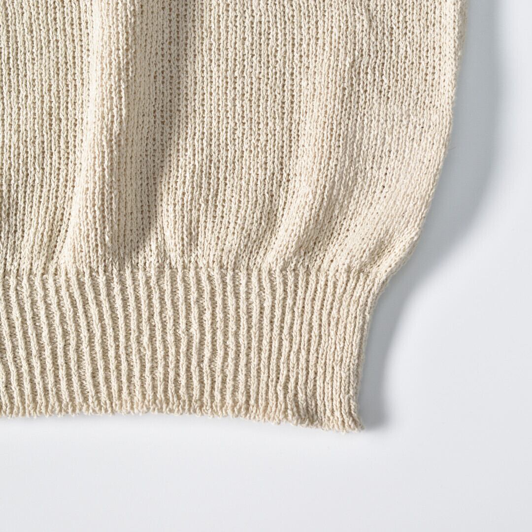 LinenYa リネンや as it is. 和紙クルーネック半袖ニット・ベージュ 和紙の風合いとドライなタッチがおススメのニットです