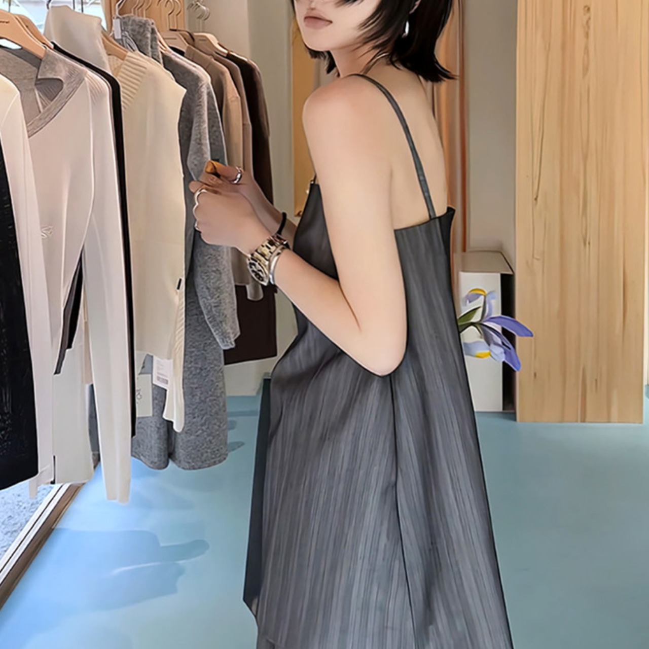 Striped top and casual wide-leg pants set (ME380)