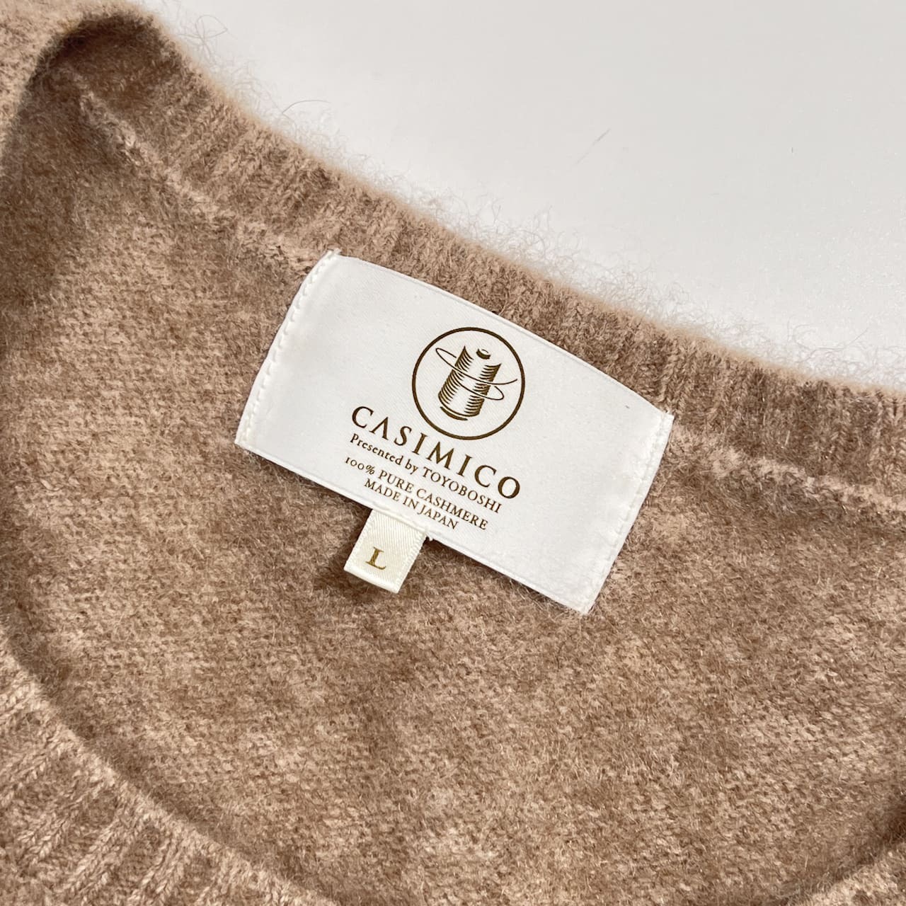 カシミヤ100% CASIMICO カシミコ 半袖 ジャギー ニット セーター L/ベージュ系 レディース