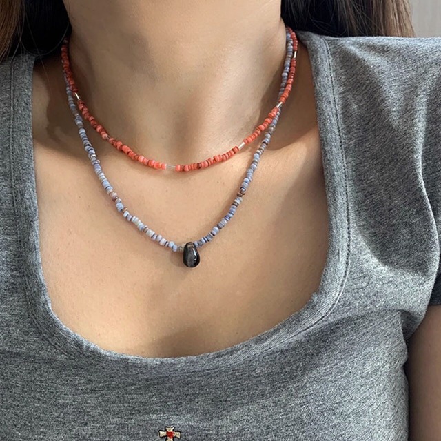 Meetagainレトロな青紫の天然石ネックレス