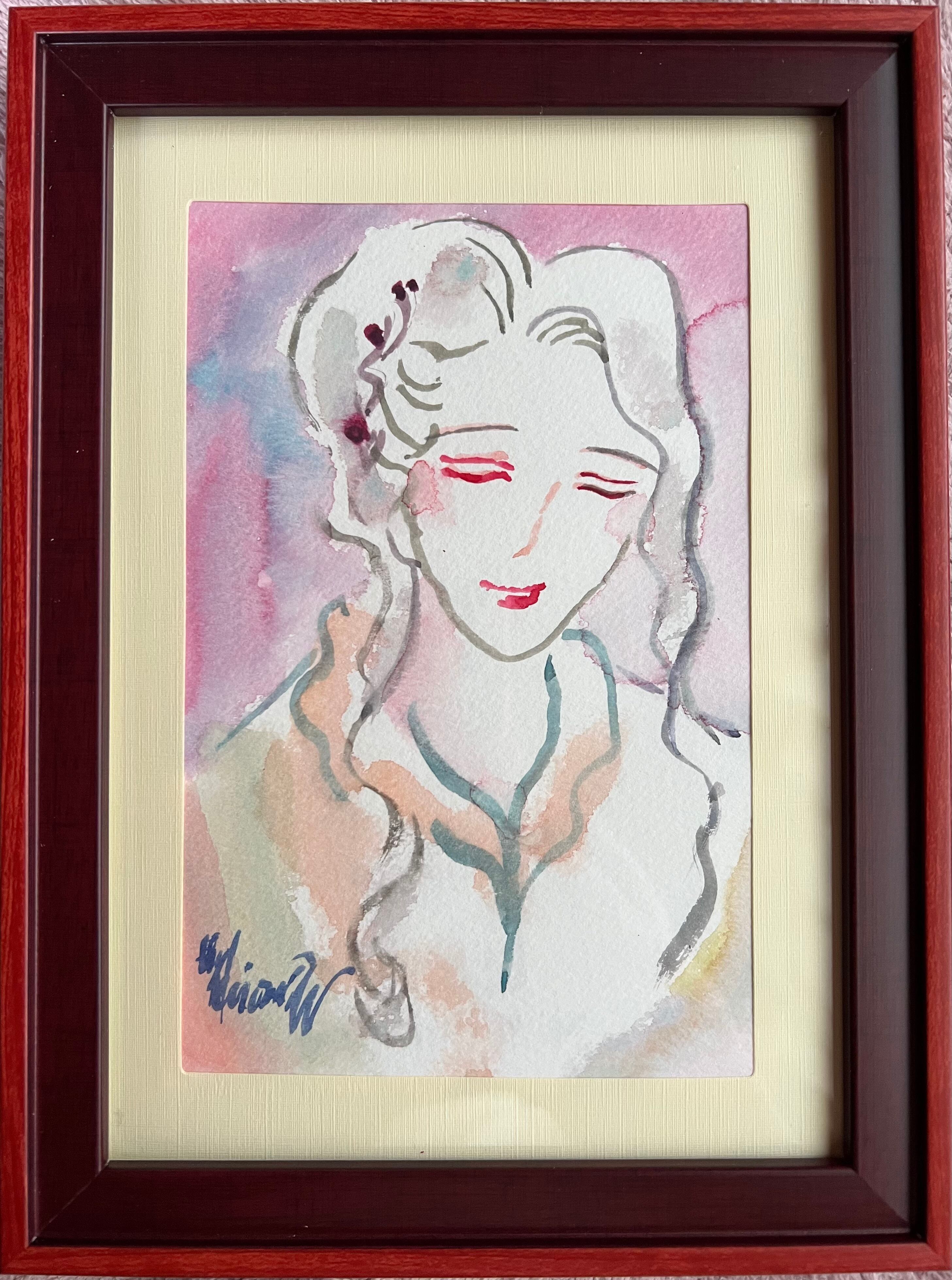 rose＊半抽象画＊八つ切りサイズ額装水彩画＊原画 | Pay ID