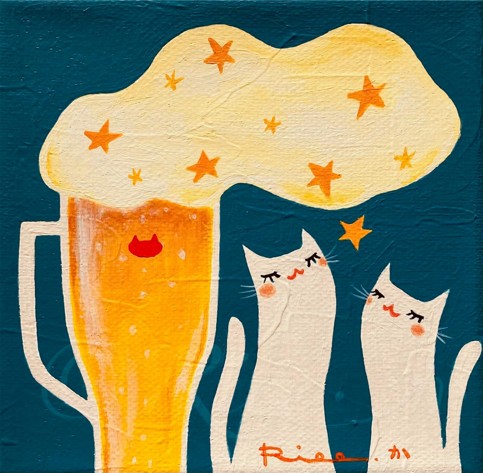 【ハートいっぱい白猫さん】F3キャンバス 絵画　イラスト　猫絵　猫　白猫 Suicat／原画 キャンバス 絵 絵画 アート イラスト 猫 白猫 | Riee .か