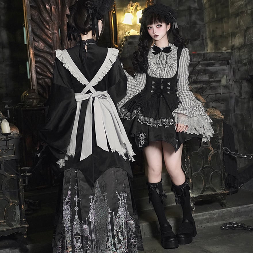 黒薔薇の礼拝堂 フリルブラウス×コルセットジャンスカ ゴスロリ5点