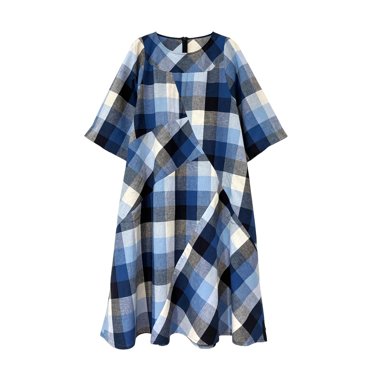 【最新作】綿麻ブロックチェックワンピース【262-7171】Block check dress