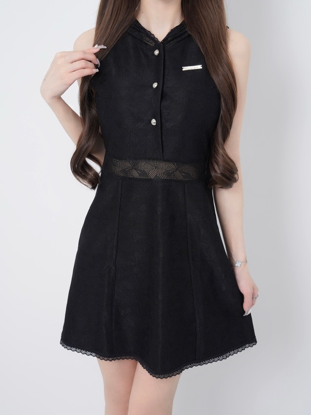 Lumignon original ♥ Lace hoodie flare dress【ブラック】