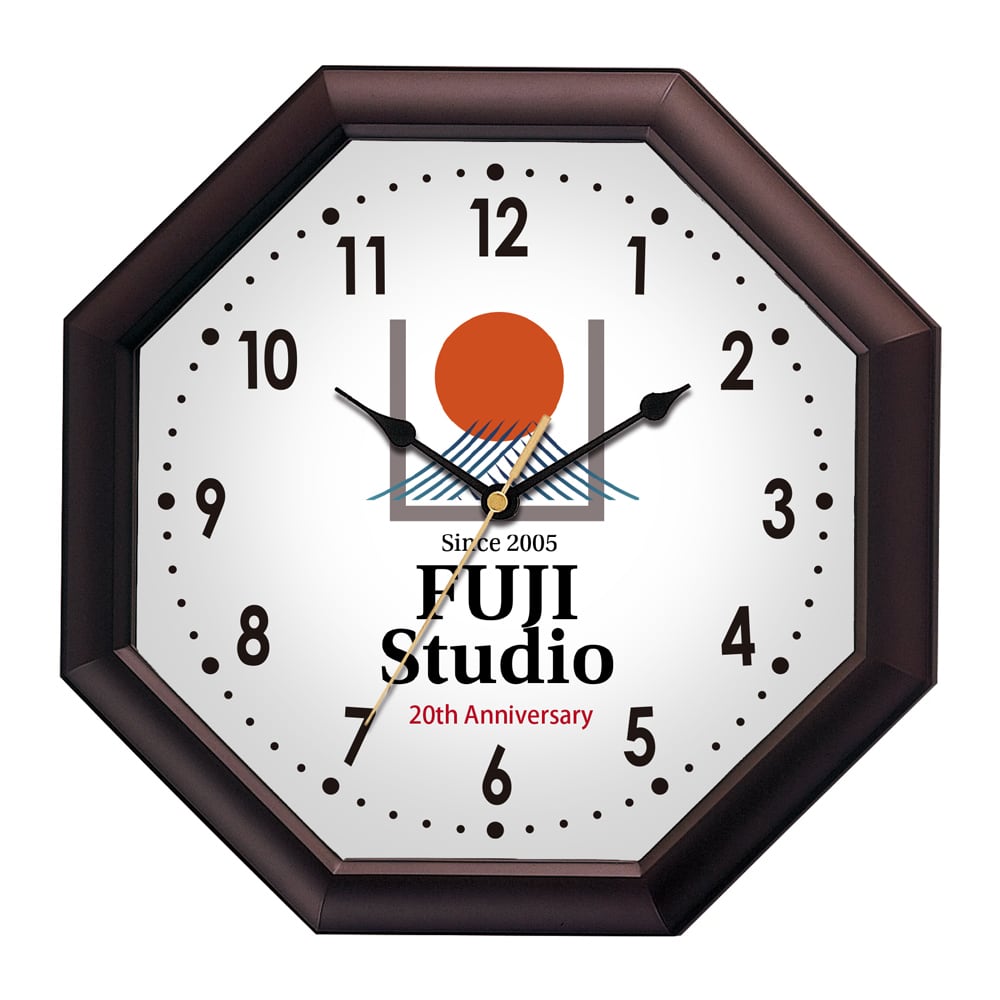 ロゴ時計「八角形30.2センチ壁掛け時計」幸運を刻む八角形 開店祝い