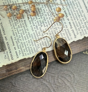 スモーキークォーツ楕円形ピアス/K18YGコーティング スモーキークォーツ楕円形ピアス/K18YGコーティング