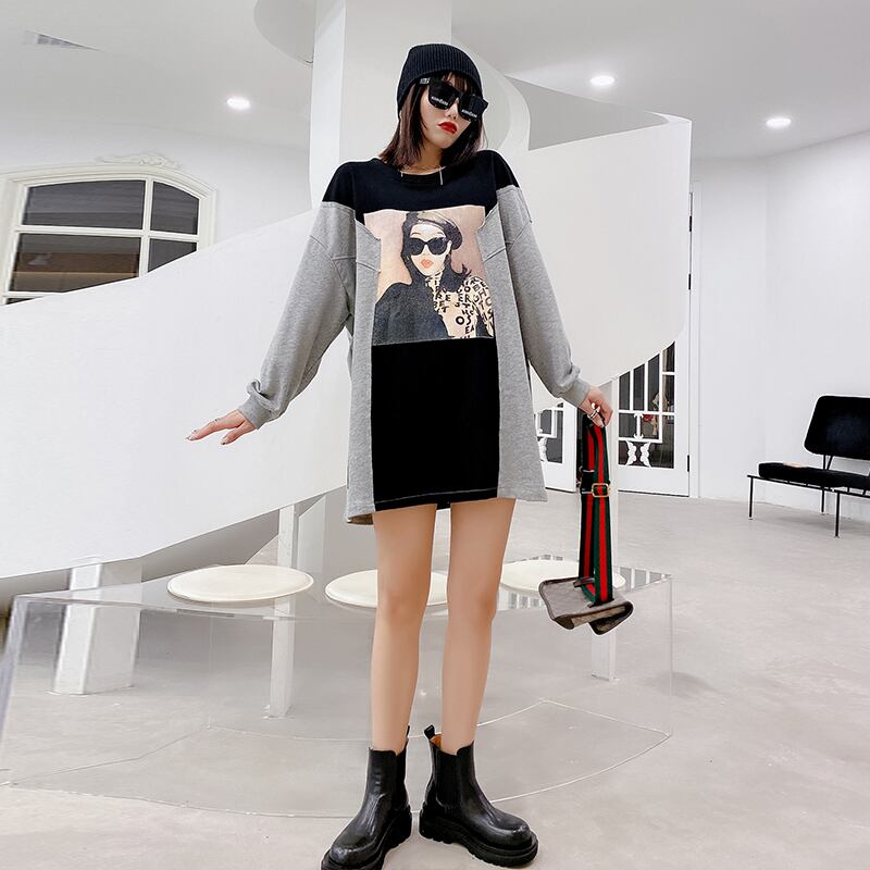 2020年の新しい文字のカラーマッチングドレス、ウエスタンスタイル、年齢削減、ファットmm、薄いプラスサイズの女性の秋と冬の女性のスカート ミックスインファッション26829735967