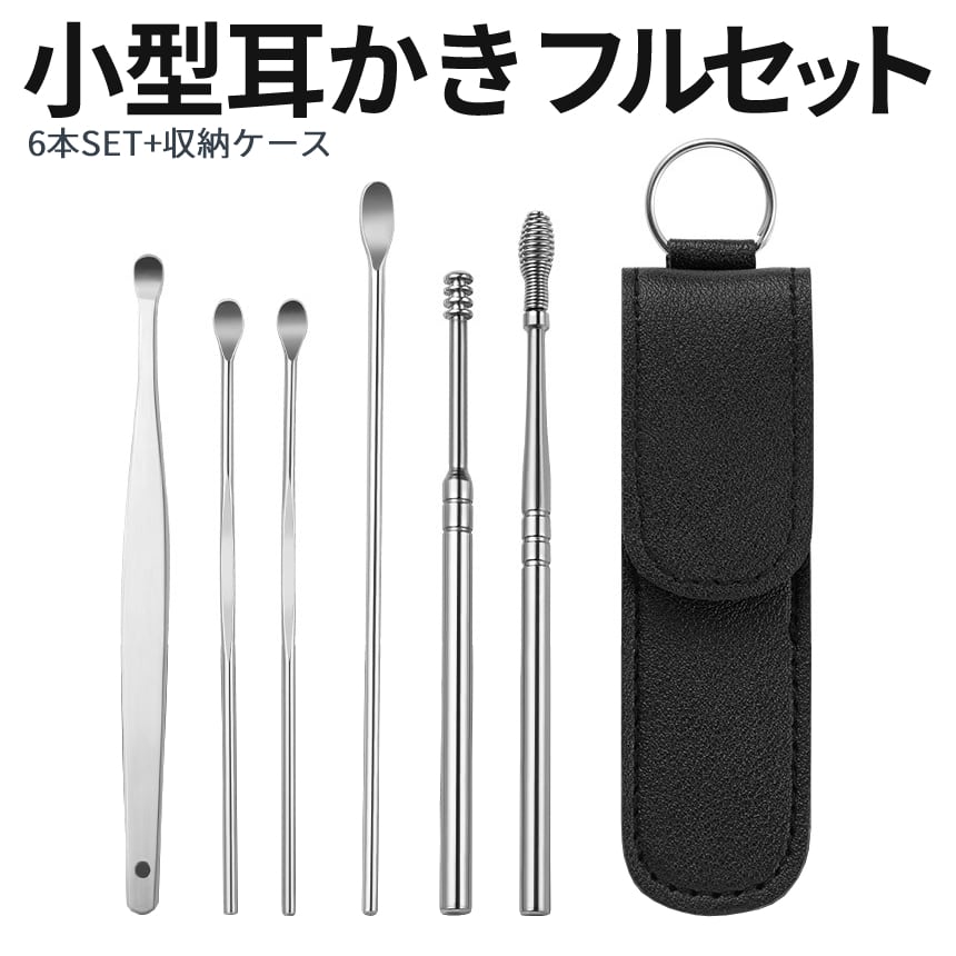 耳かき 6本セット 新品 ケース付き 種類 スパイラル 耳掃除 収納 携帯 便利 通販