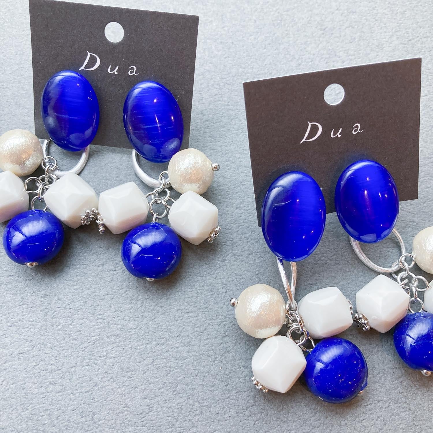 青カボションのじゃらじゃら〈ピアス/イヤリング〉 | Dua-アクセサリー