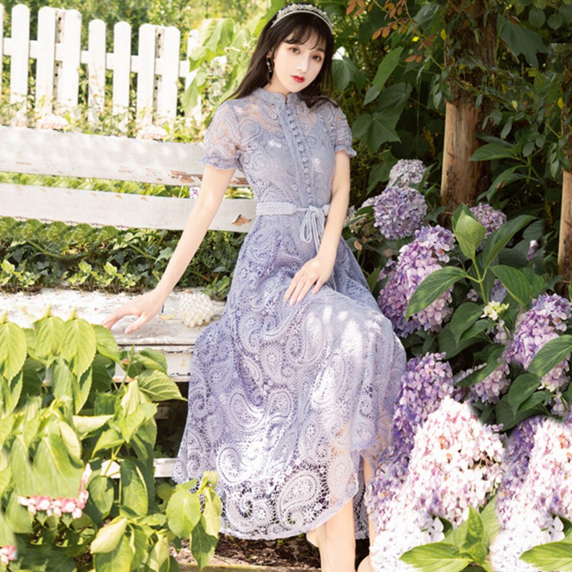 谷衣布寧シリーズ】☆レースワンピース☆ 2color レディース 半袖