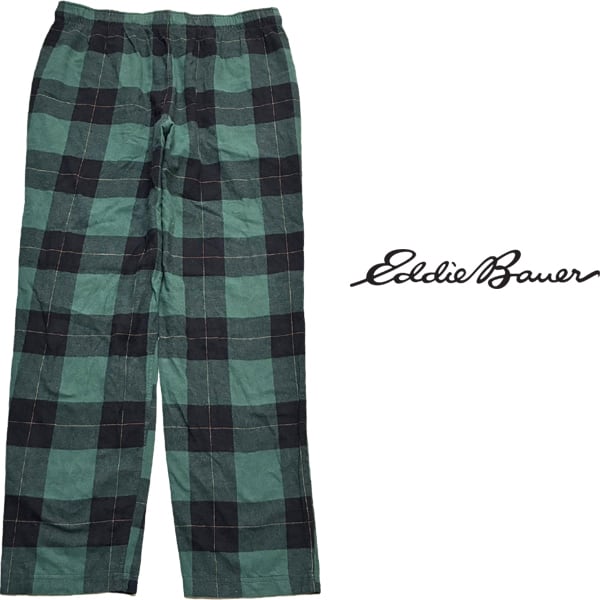 (古着)90s eddie bauer ワイドリネンスラックス パンツ 柄 メンズ 90s Eddie Bauer リネン スラックス チェック ワイド 古着