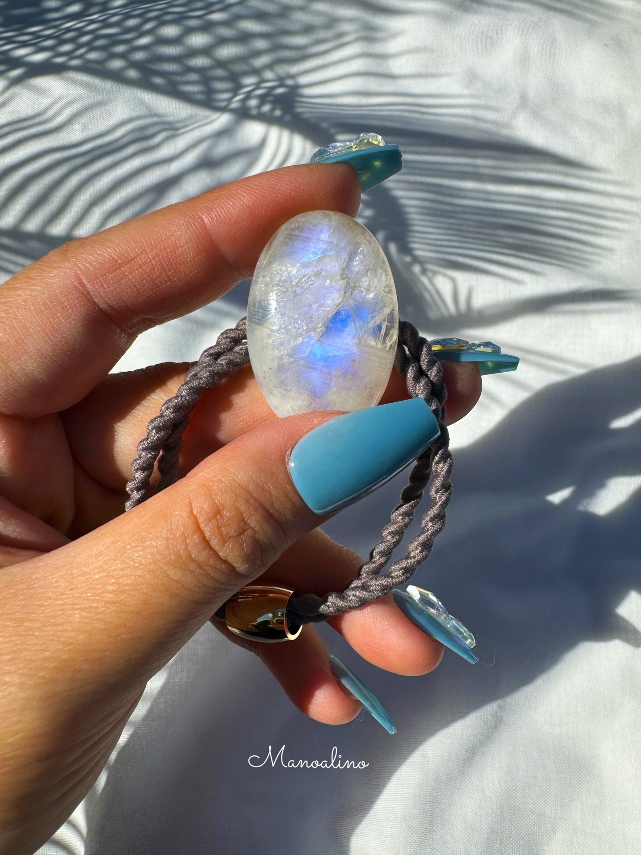 ”ランクなし”Oval Rainbow moon stone hair accessory(オーバルレインボームーンストーンヘアゴム)