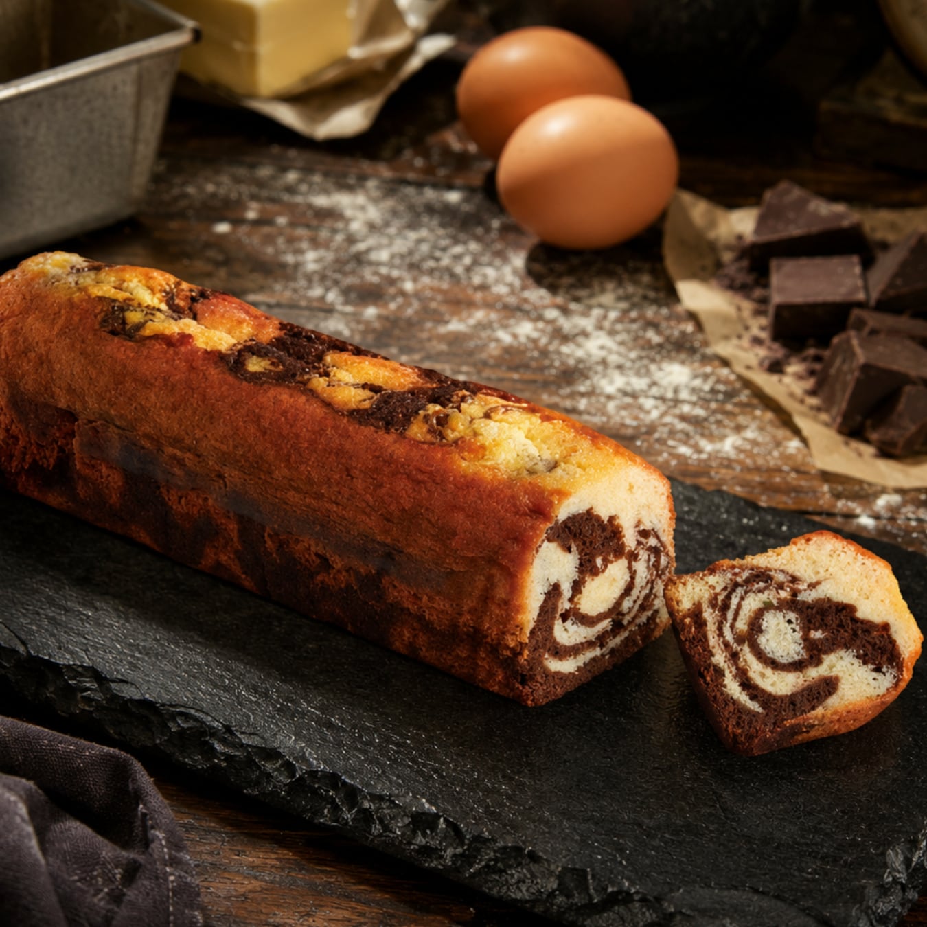 フランス産 チョコマーブルローフケーキ 575g|St Michel サンミッシェル チョコレートを練り込んだしっとり焼き菓子 ケークマルブレ 冷凍 Chocolate Marble Loaf Cake