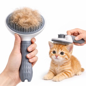 【新着特価】NYAMO ペットブラシ 犬猫スリッカー ワンタッチ抜け毛回収 丸玉ピン 肌に優しい 痛くない マッサージブラシ 毛玉取り 長毛短毛兼用