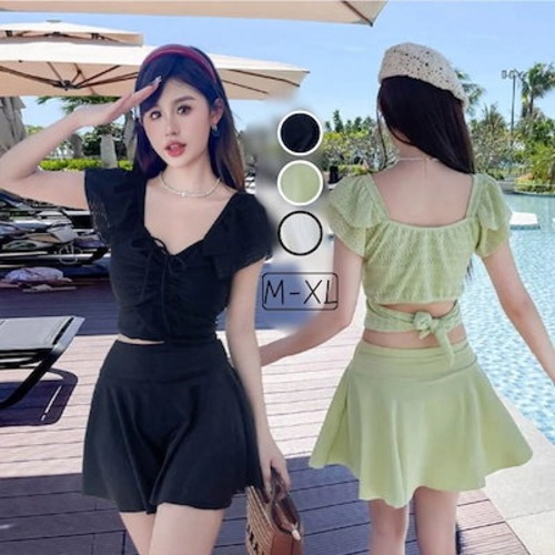 水着 ワンピース 2025 スプリット ツーピース プレーン 半袖 ライトウェイト 休日 スパ 体型カバー 韓国